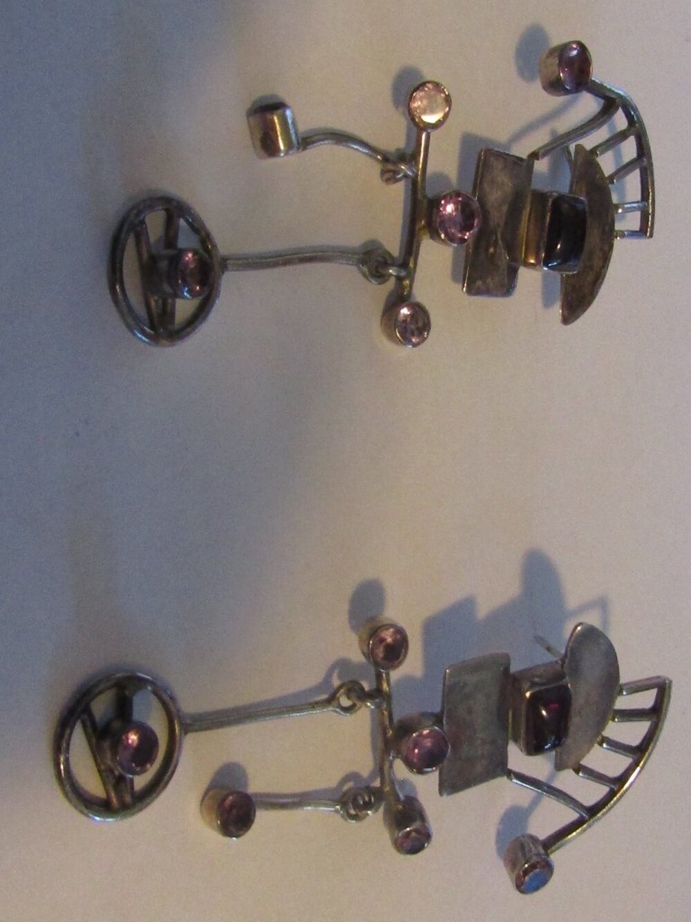 Signed 925 Long Dangle Artisan Silver Pierced Earrings with AMETHYST STONES Vint